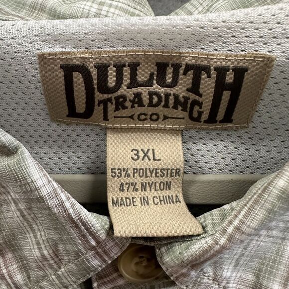 Duluth Trading Shirt Mens 3XL Light Green Plaid Vented Short Sleeve Button Up - Picture 8 of 10